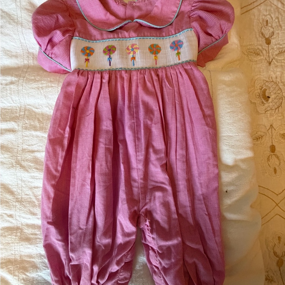 Pink Baby Romper with lolipop Embroidery